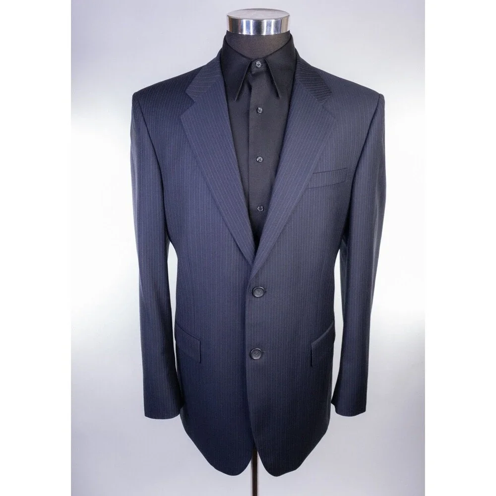 Banana Republic 2-Pcs Stripped Blue Classic Wool Suit Jacket Sz 42R Pants 36X30